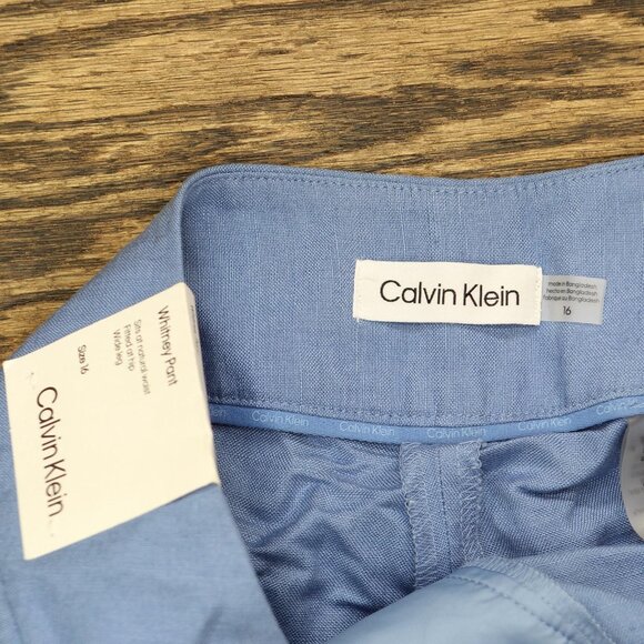 NWT Calvin Klein Womens Linen-Blend Wide-Leg Pants S43PA994 Bayour Blue 16 - Picture 10 of 10